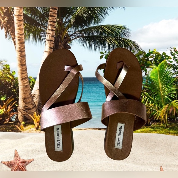 Steve Madden Athens rose gold sandals size 8.5  Athens Strappy Flat Faux Leather - Picture 4 of 16